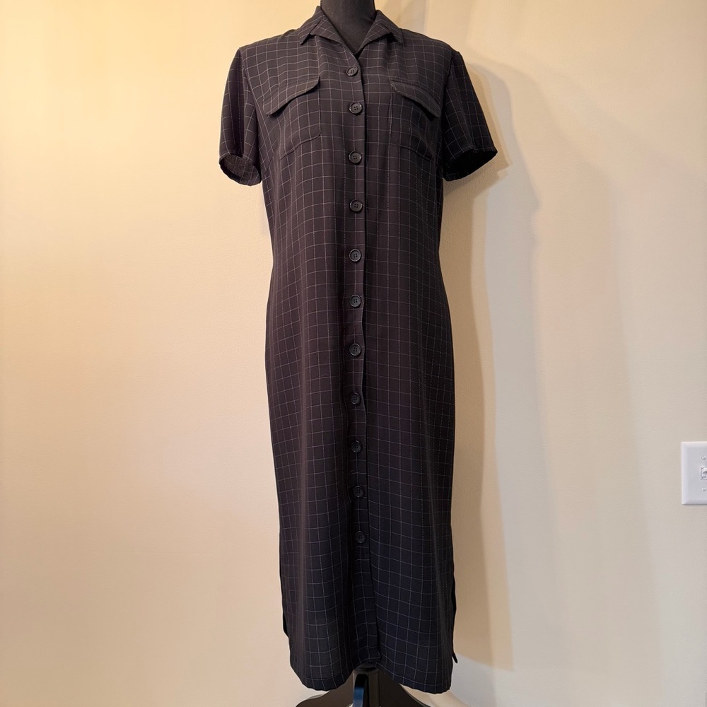 Country Shop Women’s 8 Elegant Black Checkered Maxi Dress USA Made Vintage 90s